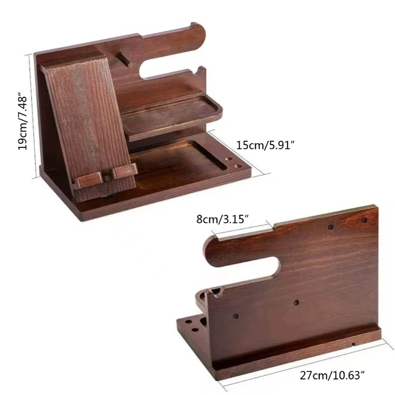 Wooden Bedside  Wood Phone Docking Station  Holder Wallet Stand Watch Storage Rack Valentines Multifunctional