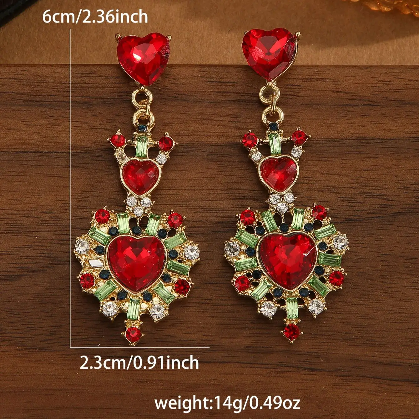 1pair Romantic Lovely Shiny Red  Heart Rhinestone Dangle Earrings，For Women Trendy Valentine\'S Day Gift，Daily Decoration