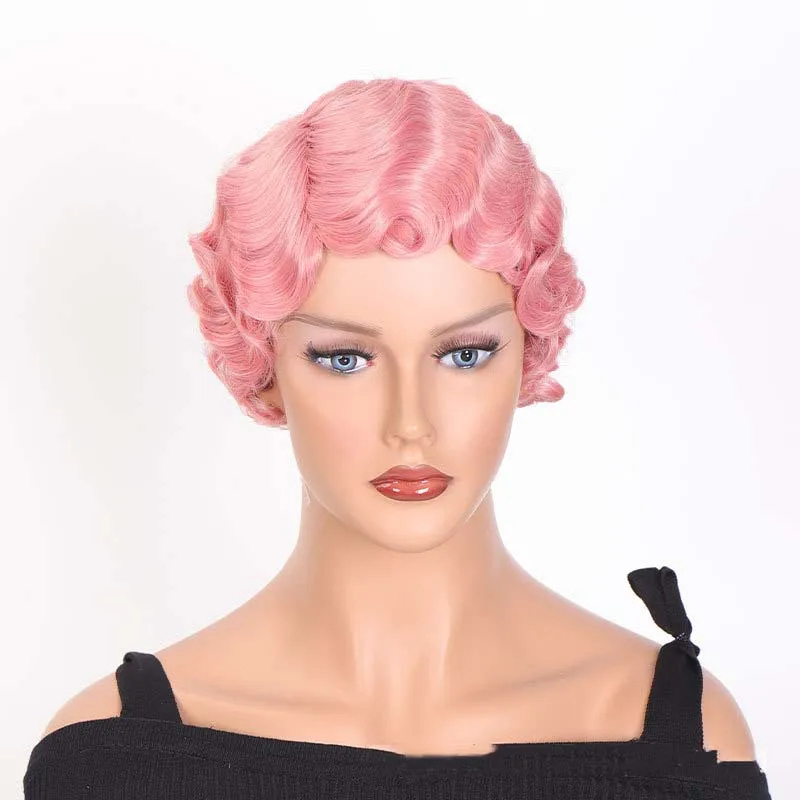 Brazilian Short Finger Wave Pixie Cut Wigs Black Pink Red Wigs For Women Cosplay Hair High Temperture Fiber Cosplay Wigs