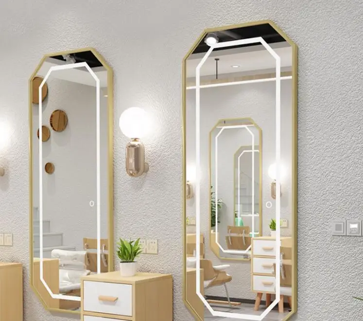 Barbershop mirror web celebrity wall type mirror hair salon special aluminum alloy simple LED hair salon cabinet with light