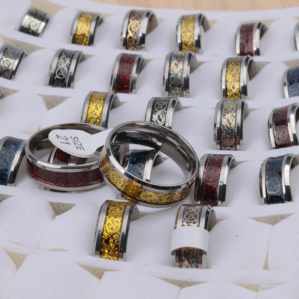 Wholesale 24Pcs/Lot Retro Dragon Waterproof Stainless steel Ring for Men Punk Style Party Gifts