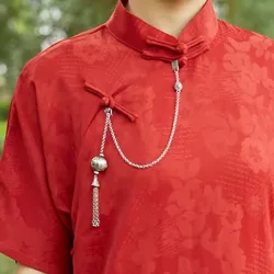 Retro Chinese style cheongsam tassel accessories long brooches for women 925 silver Ruyi broche charms banquet jewelry