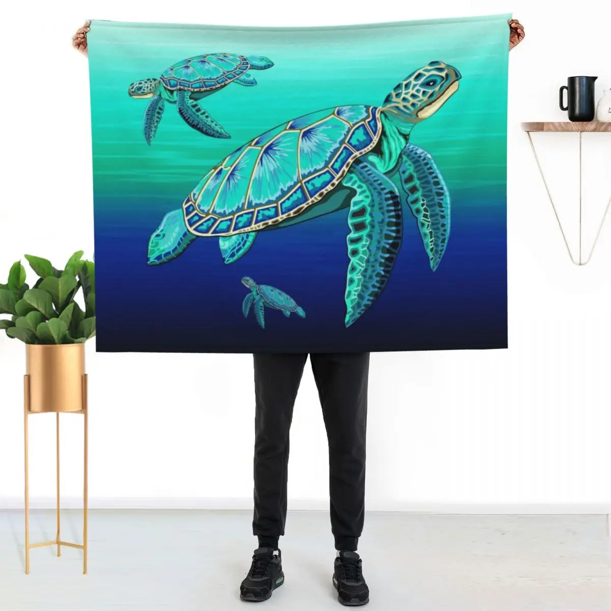 

Sea Turtle Turquoise Oceanlife Throw Blanket Shaggy Furry Soft Blanket for Bedroom Living Room