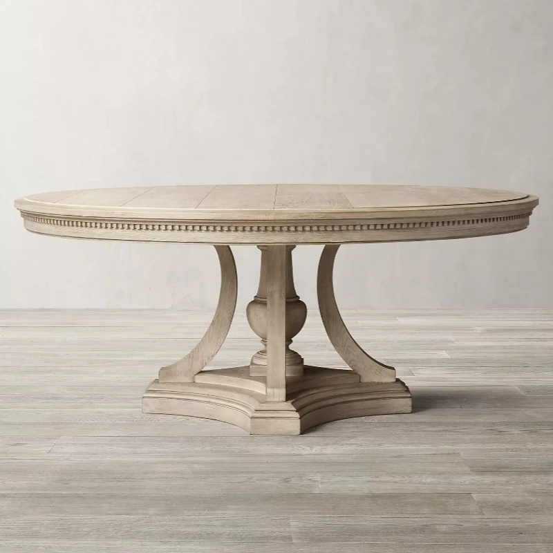 Furniture French rural retro all solid wood round dining table American high-end simple household oak dining table