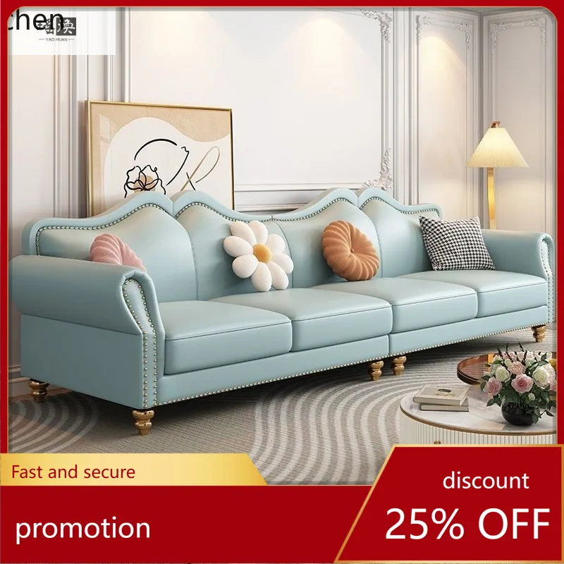 

HXL Genuine Leather Sofa Living Room Antique Style High-End Straight Row Cowhide Light Luxury Combination