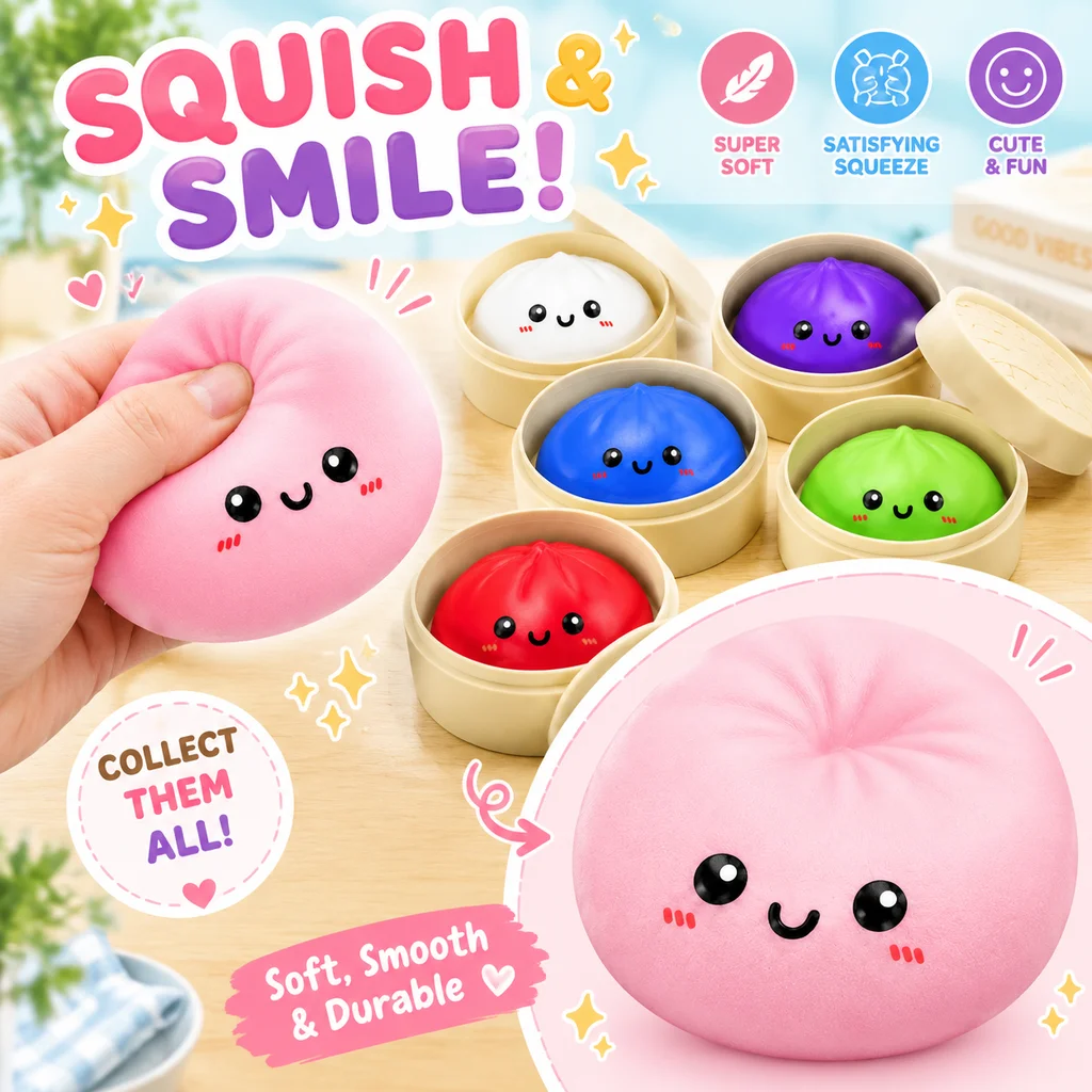 Realistic Giant Dumpling Squishy Squeeze Toy with Bamboo Steamer Soft Dough Ball Decompression Fidget Funny Creative Gift