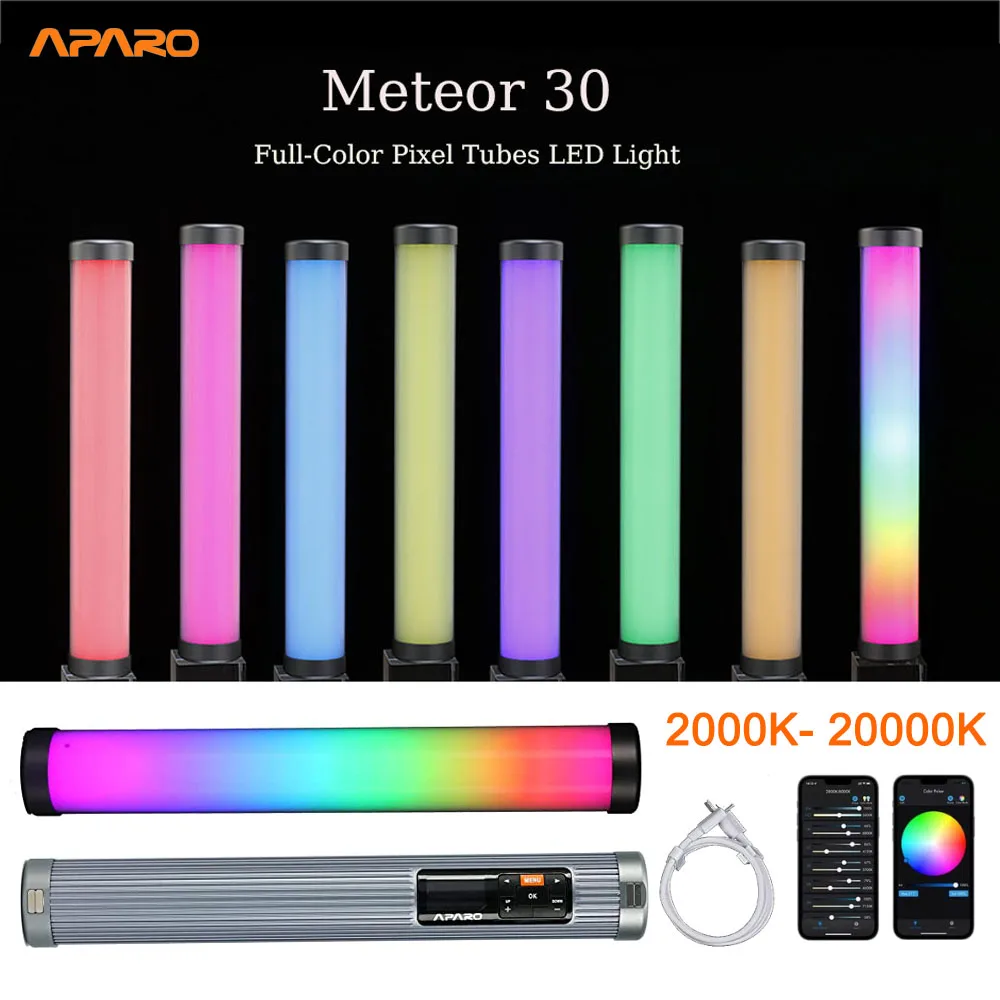 

Aparo Meteor 30 Full Color 30 Pixel Tube Magnetic Led Light 10W Rgbw CCT 2000K- 20000K Handheld Light Stick W/ App Control