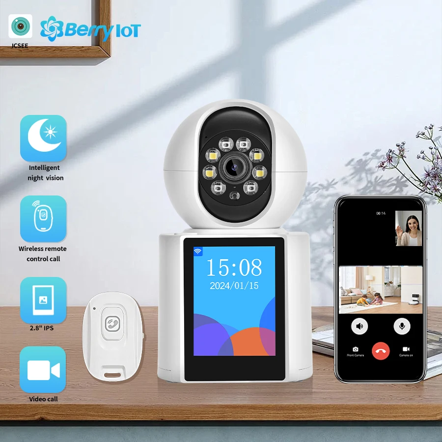 2MP Wireless WiFi Video Call Camera Baby Safety Protection Monitor 2.8-Inch Screen Button Call PTZ Human Shape Detection ICSEE