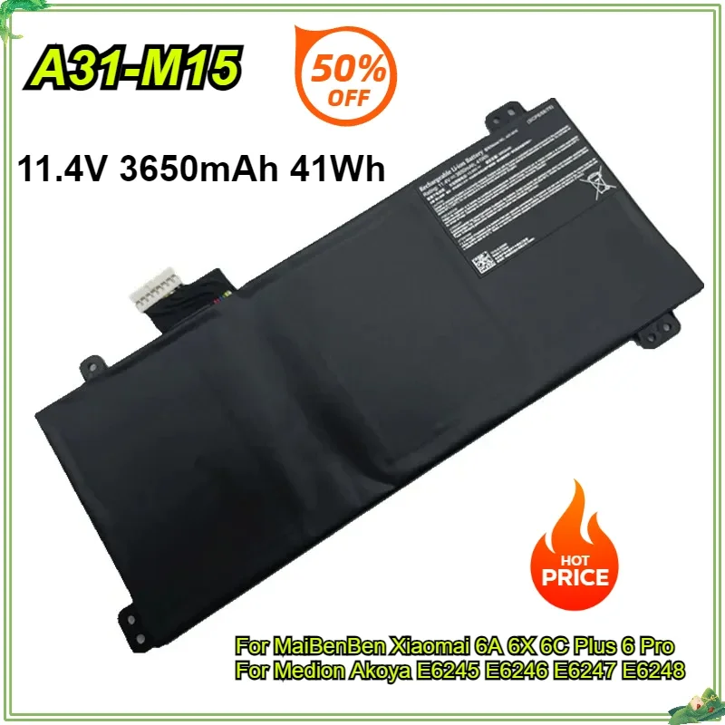 MaiBenBen Xiaomai 6A 6X 6C Plus 6 Pro A31-M15 Laptop Battery for Medion Akoya E6245 E6247 E6246 E6248 Haier Boyue M53-72711 M15G