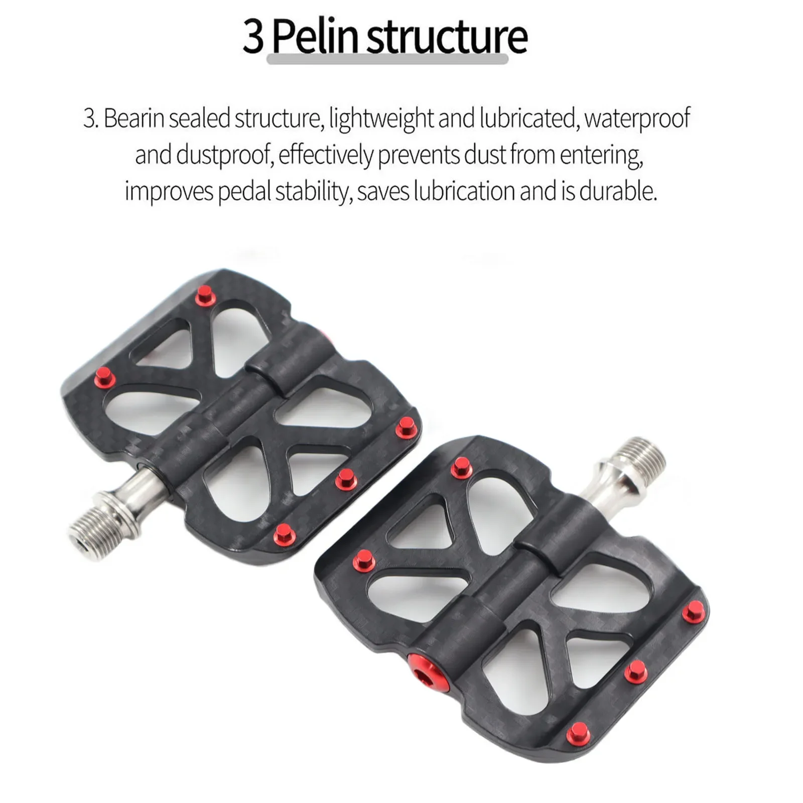 TESNO Bicycle Pedals Carbon Fiber Pedal 3 Bearing Ultralight MTB road bike Titanium Non-Slip Quick Release 14mm Universal Thread