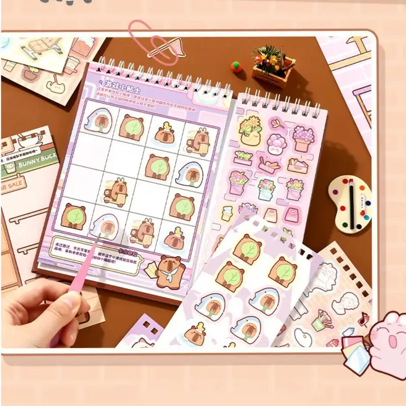 New Cartoon Capybara Sticker Handmade Education Toy Sticker Book DIY Accessories Stationery Gifts Landscape Notebook Sticker