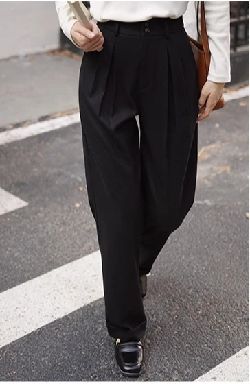 ハイウエストウール風パンツ レディース 厚手 暖かい ワイドレッグパンツ エレガント 冬用 ルーズフィット テーラードスラックス デイリーシックスタイル