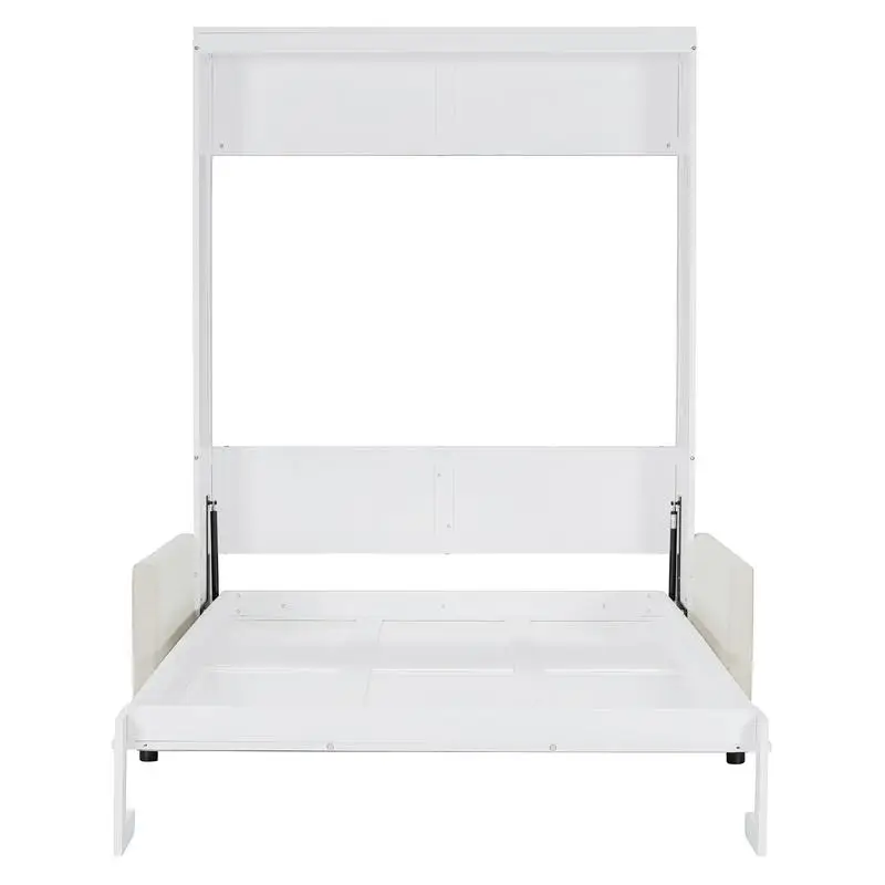 سرير حائط ميرفي بالحجم الكامل مع وسادة، لون أبيض