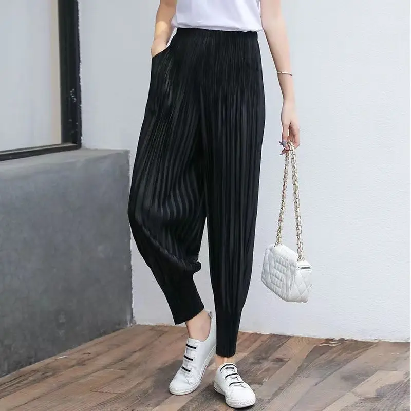 woman Women's Pants Miyake pleated casual small leg slimming look nine point harem pant summer thin versatile light tight Capris