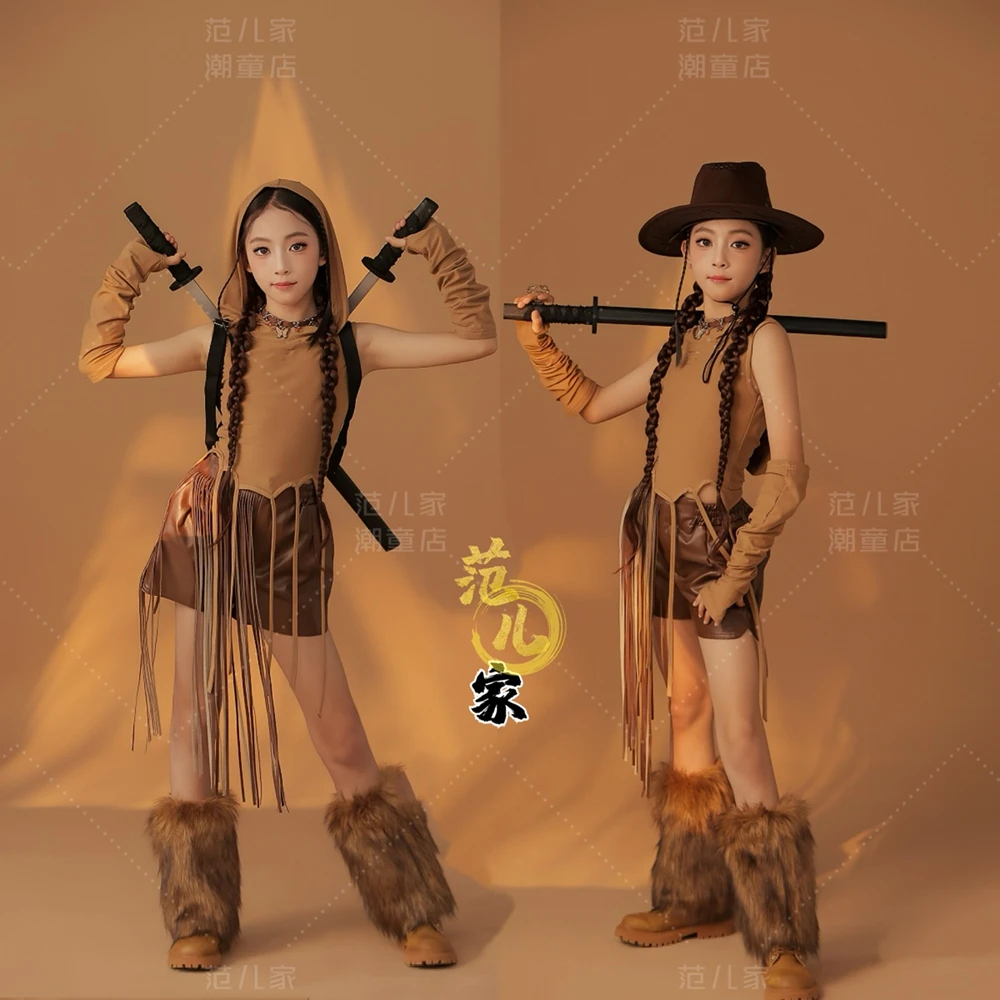 

Girls Hip Hop Street Dance Party Dress For Kids Girl Runway Wear Fluffy short skirt Jazz Dance Performance Suit Stage Show Dance