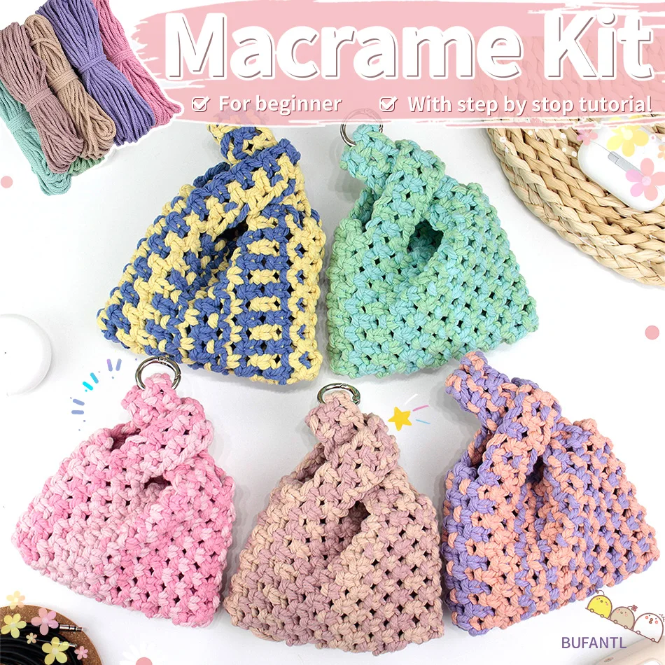 1 Set Makramee-Taschen-Bastelset, DIY-Handwerk für Anfänger, Polyester Gewebte Aufbewahrungstasche, Handgemachtes Bastelset