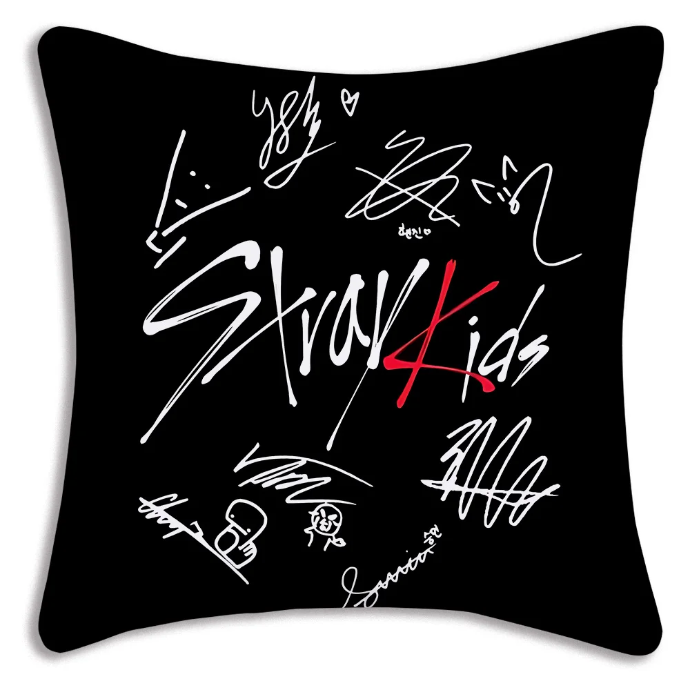 K-Kpop Pillow Covers Cartoon Sofa Decorative Home Double-sided Printing Short Plush Cute Cushion Cover S-Strays Cartoon-K-kids