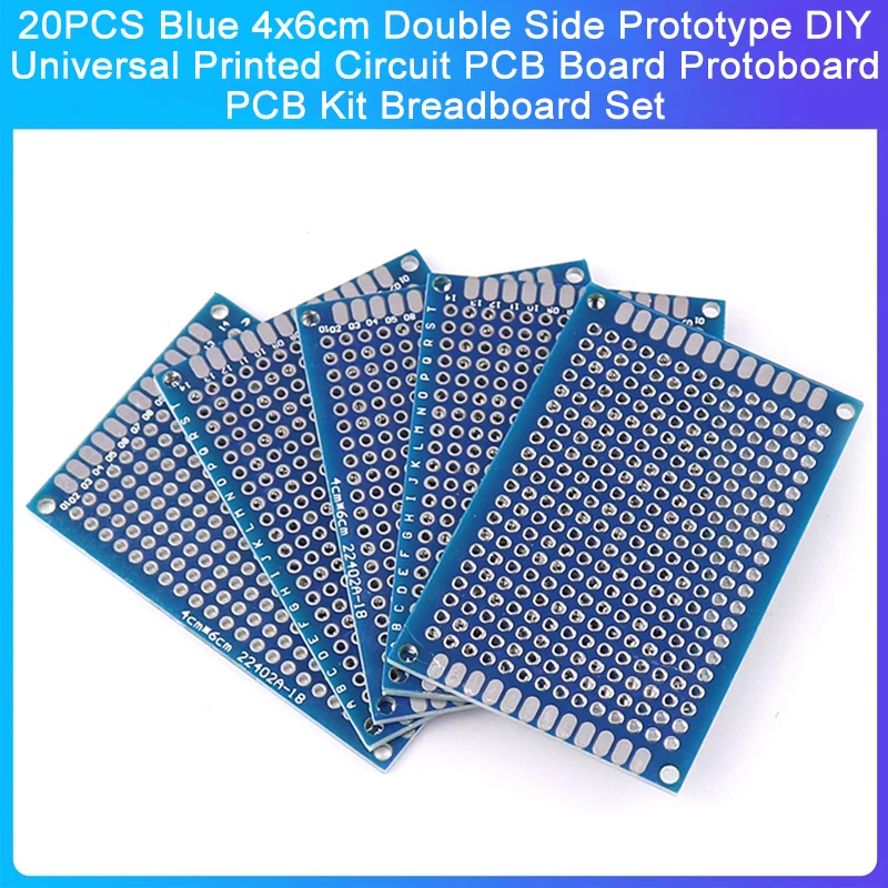 Duplo lado protótipo PCB Kit, Universal placa de circuito impresso, DIY Breadboard Set, azul, 4x6cm, 20pcs