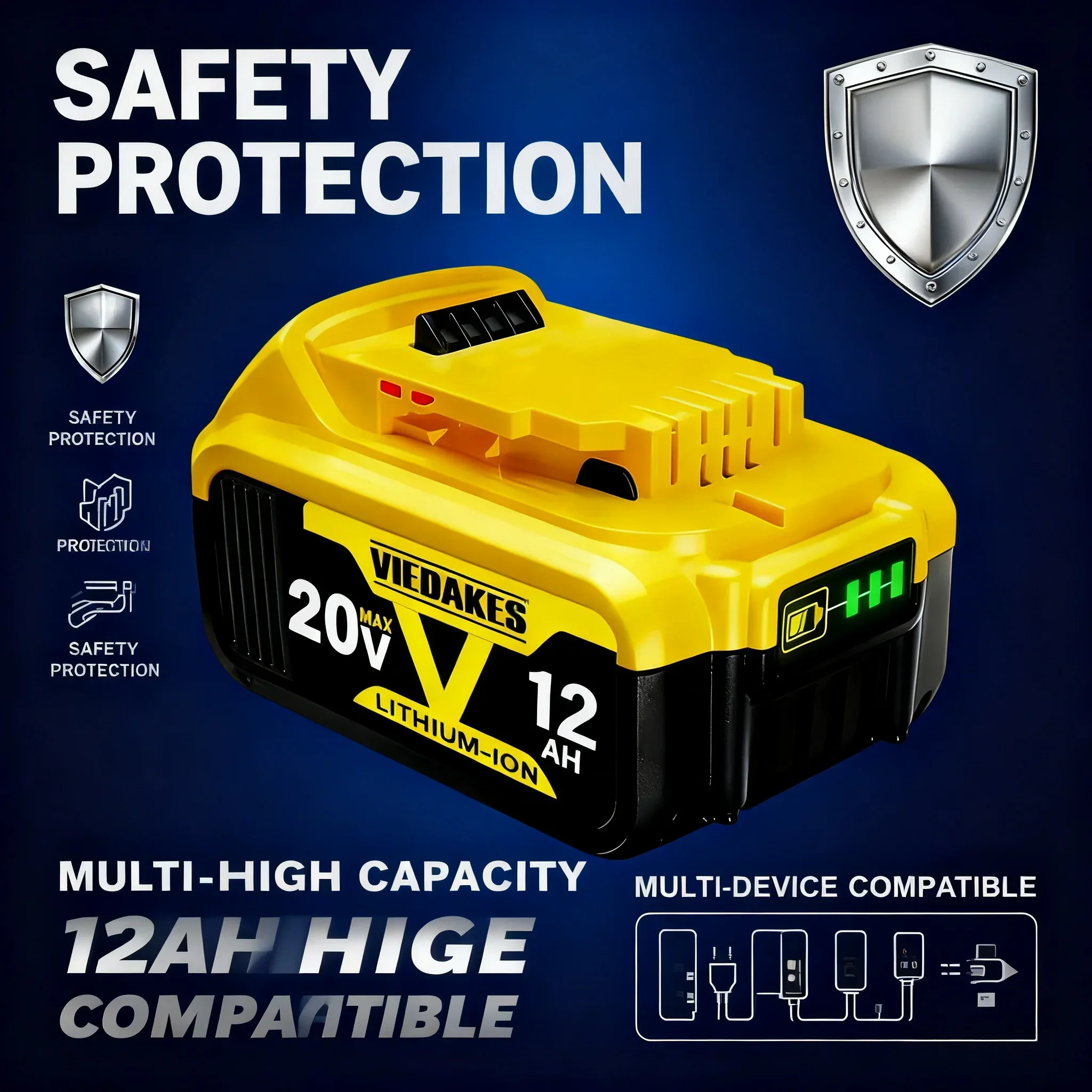 Batterie d'origine 12Ah/10Ah/8Ah 20V pour DeWalt remplaçable DCB184 DCB200 DCF892 DCF845 DCF850 DCF911 DCD800 DCD805 batterie d'outils ✘