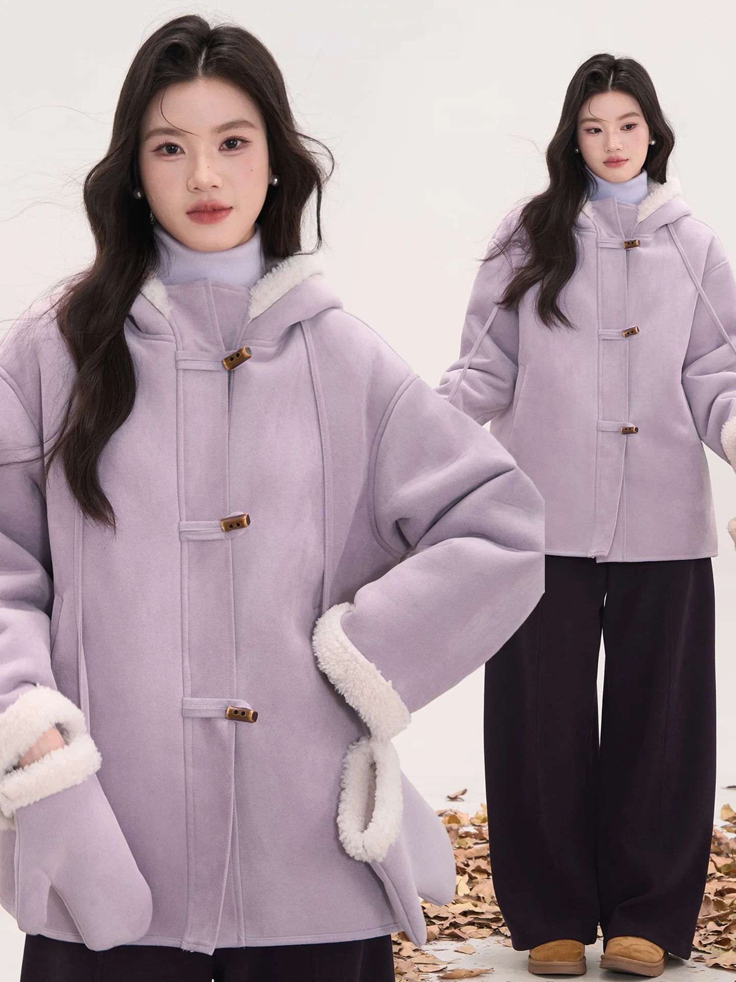 

Heme Window Floral Suede Winter Coat Women's Thiened Warmth Fur Inteated Hat Jaet Chinese Brand Y202 Polyester 00%