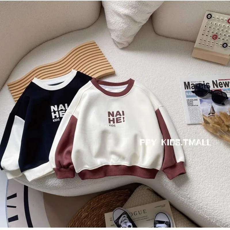 

Boys' Sweater Spring and Autumn 2023 New Children's Autumn Top Girls' Baby Round Neck Korean Sweater