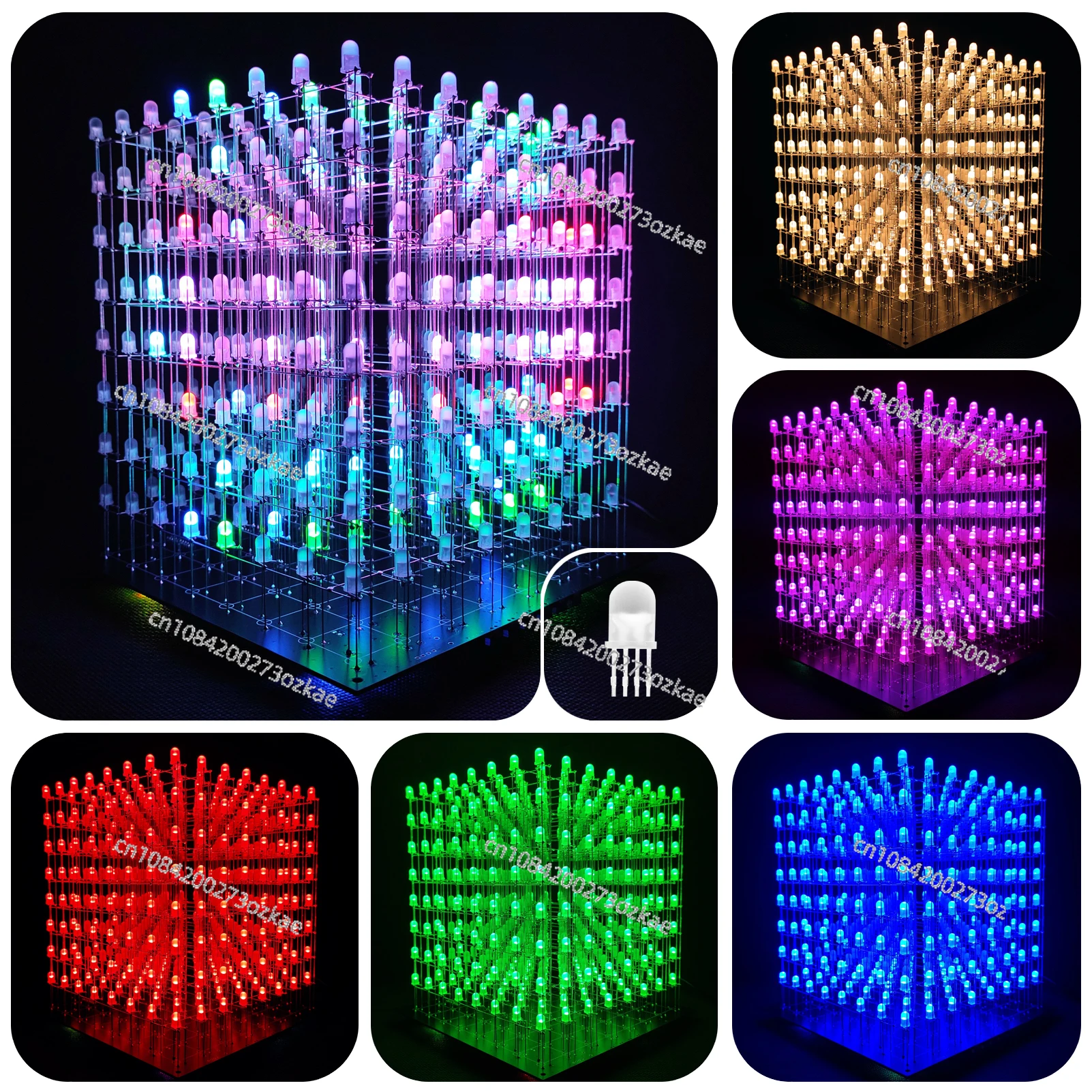 

3D8 Full Color Light Cube, Four-legged LED 8x8x8 MCU Electronic DIY Kit, Welding Kit