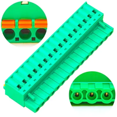 

5.0mm Phoenix Connector with Orange Spring 16 Pin, Green PCB Spring Terminal Block Spring Connection (1Pcs 5.0M-SP-16P)