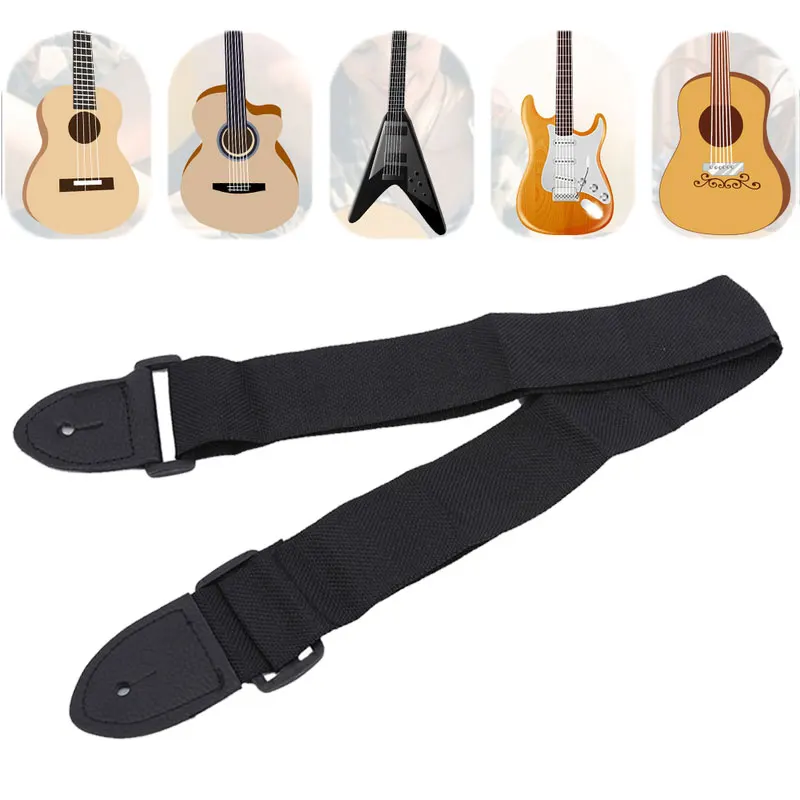 Guitar Strap Leather Head Adjustable Shoulder Strap For Classical Guitar Electric Bass Ukulele Accessories Black Guitar Strap