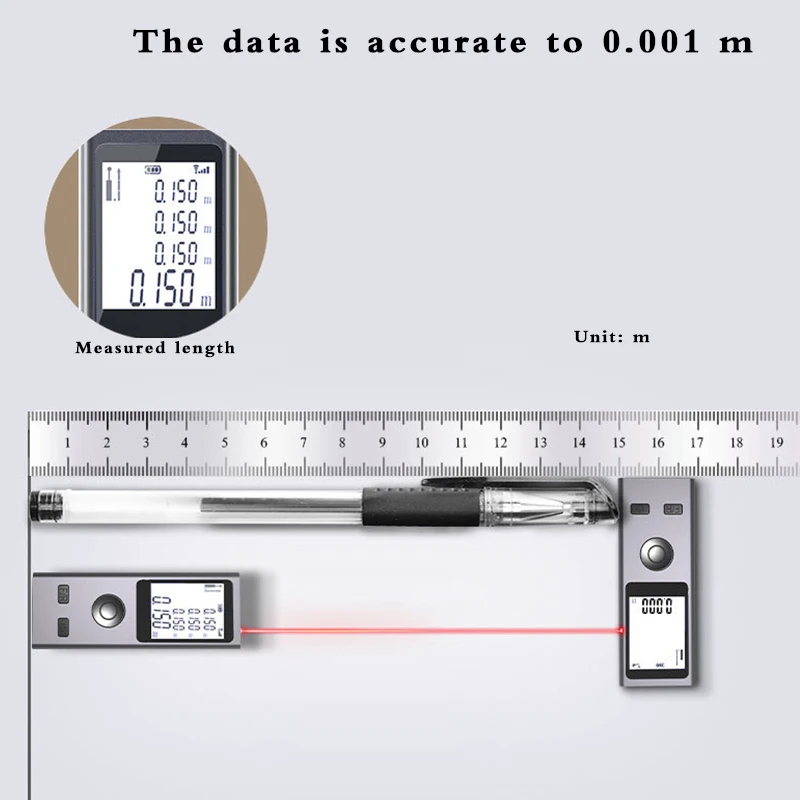 Mini Lntelligent Hand-held Laser Rangefinder USB Charge Aluminum Alloy Fuselage Measuring Distance: 30m/40m/50m