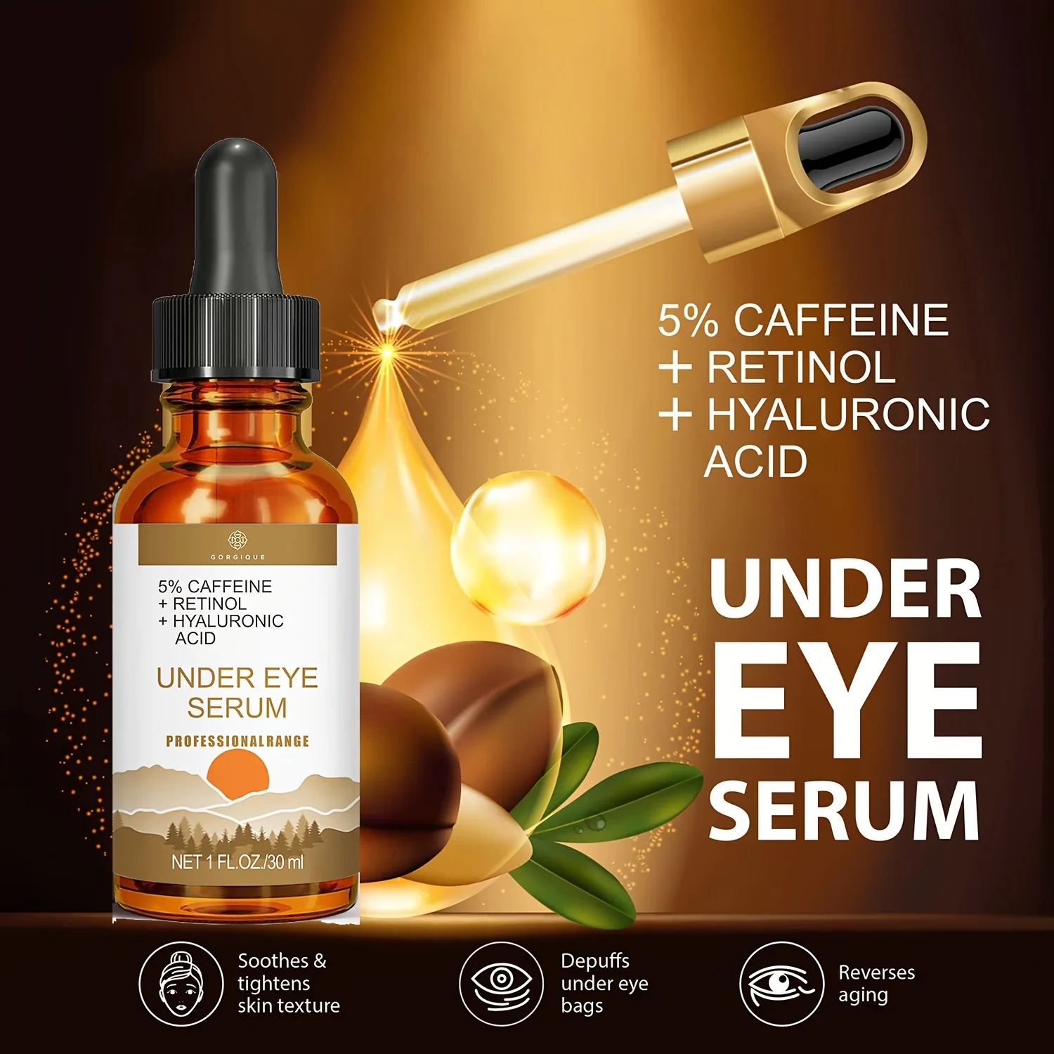 Organic Under Eye Serum with 5% Caffeine Retinol Hyaluronic Acid