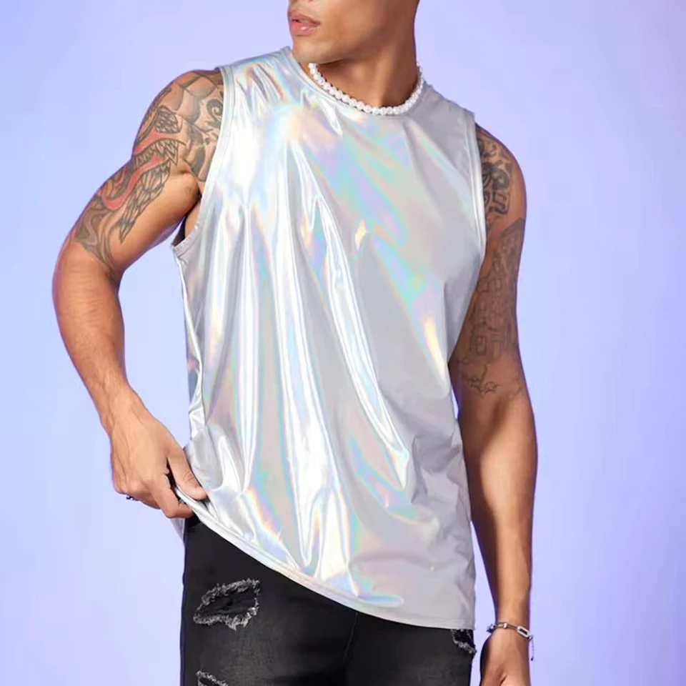 Solid -Neck Muscle Vest Undershirts Tank Top Shirts Casual Sleeveless Lace Up Beach Top Tall Size Shirts For Men