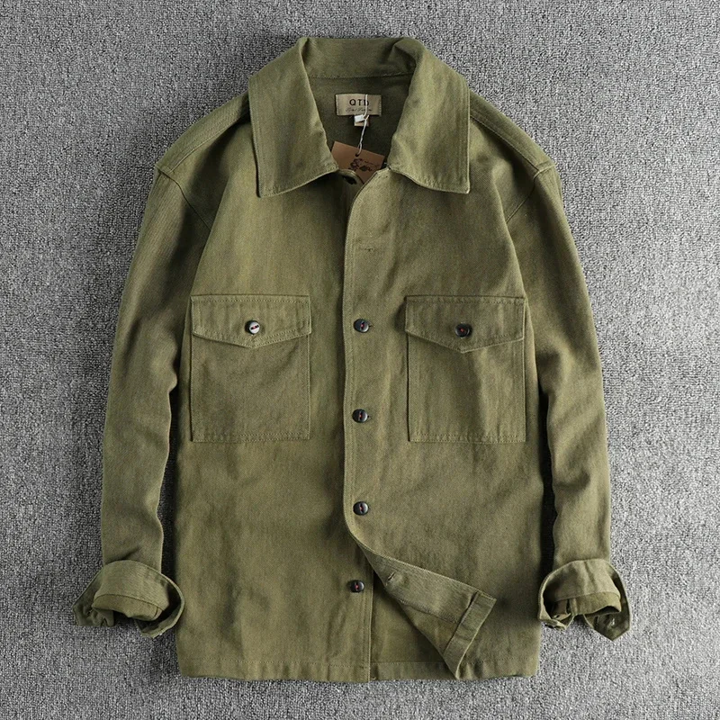 

Men autumn and winter new twill woven cotton wash to do old vintage long-sleeved shirt products all the overalls coat