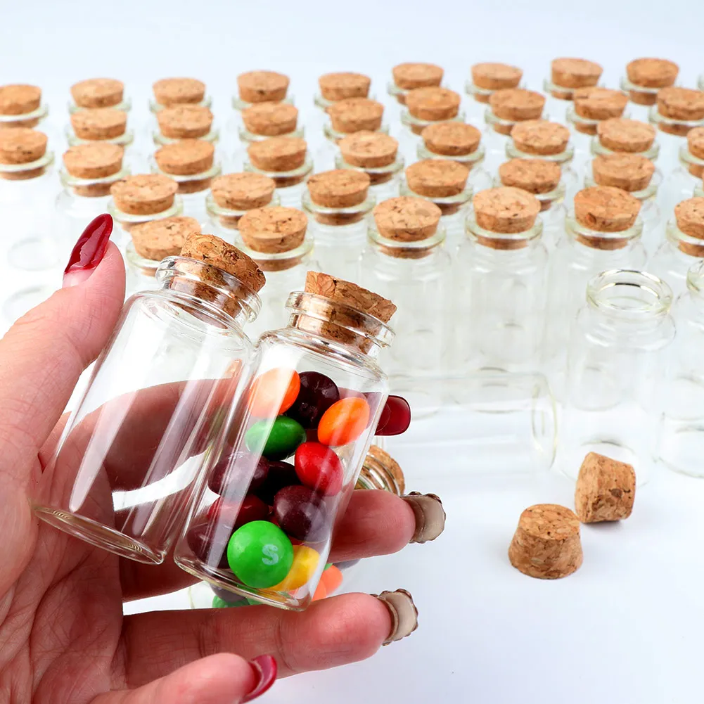 32Pcs Small Glass Bottles with Cork Lids 40ml Mini Jars Glass Vials with Wooden Corks Tags and Hemp Ropes for Weddings DIY Craft