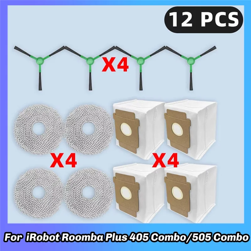 YCOC-For Irobot Roomba Plus 405 Combo/505 Combo Cleaning Vacuum Parts-Side Brush, Mop Cloth, Dust Bag Accessories