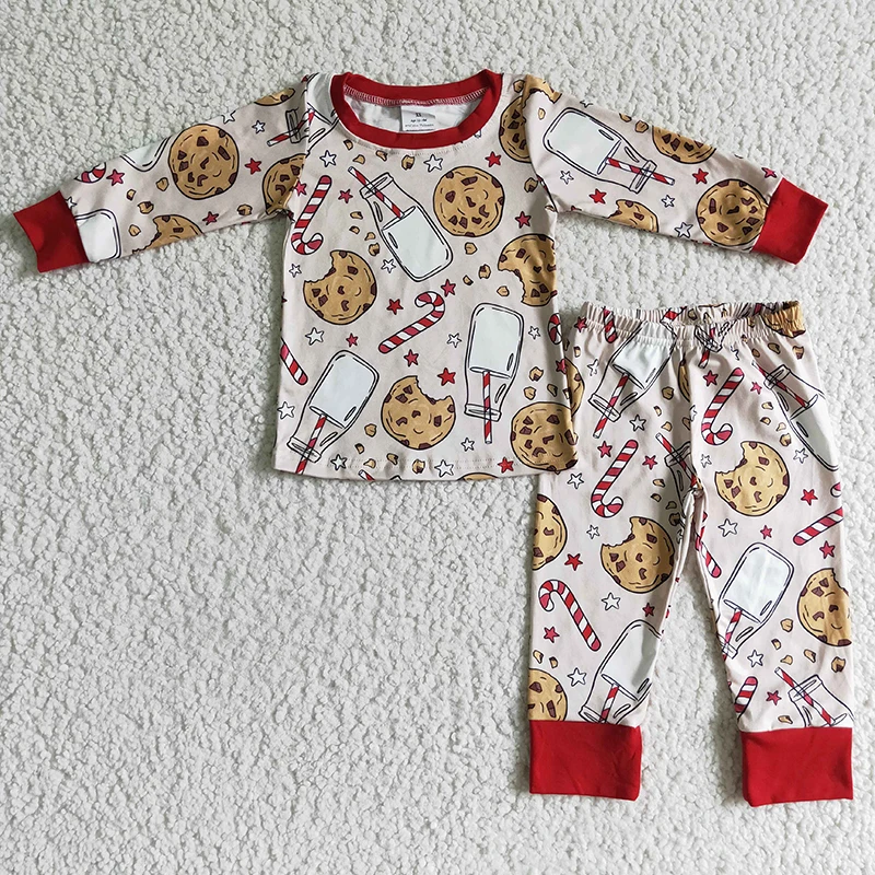 

Baby Boy Cookies Milk Candy Canes Pajamas Children Ruffle Sleepwear Christmas Long Sleeve Shirt Set Kid Pants Toddler New Outfit