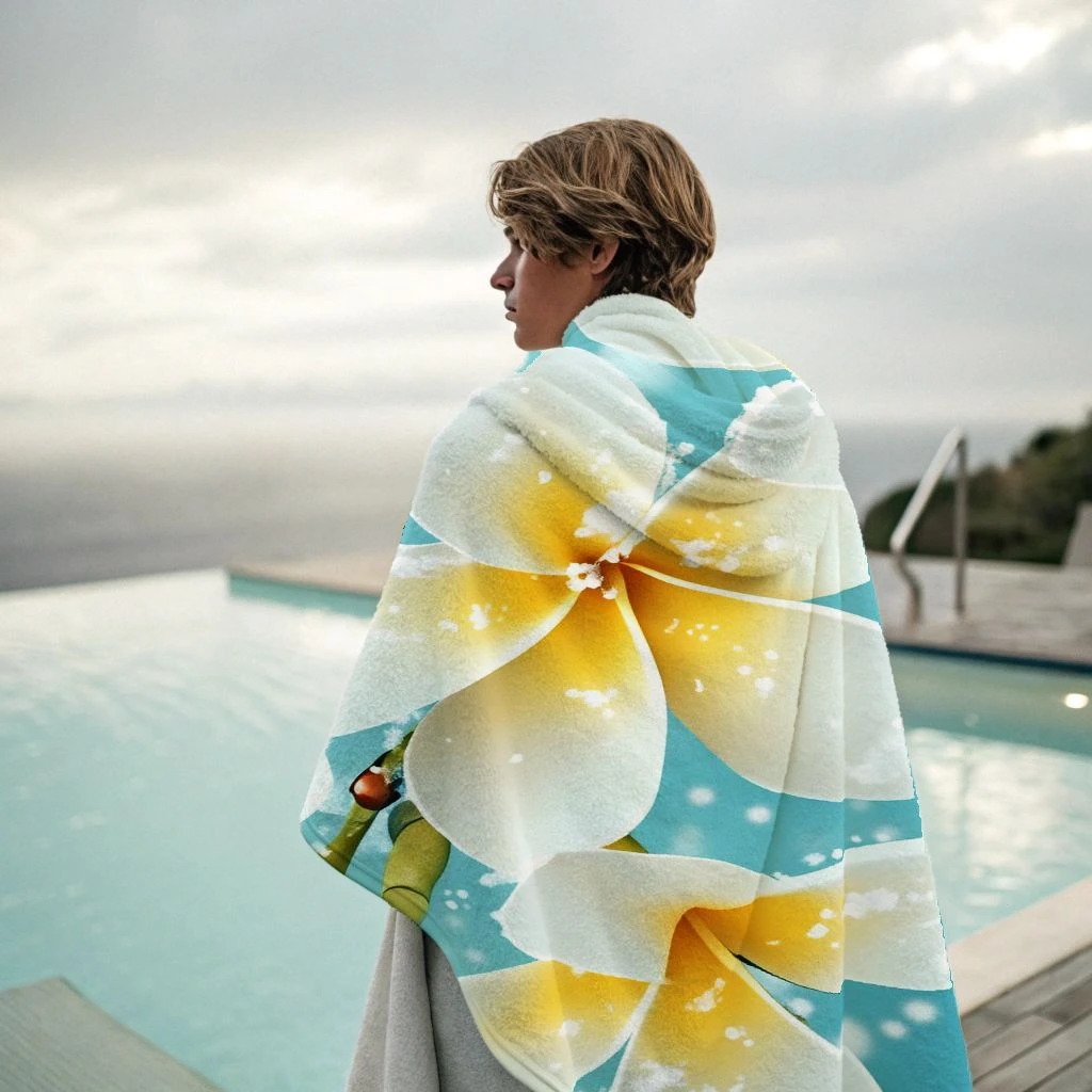 

2D Flat Printed Plumeria Floral Microfiber Beach Towel 1PC Sandproof Waterproof Tropical Summer Pool Vacation Travel Blanket