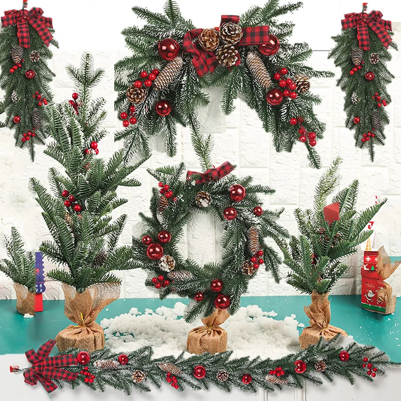 

Christmas Rattan Wreath PE Vine Branch Upside Down Tree Christmas Wreath Door Hanging Rattan Christmas Wreath Supplies Home Deco