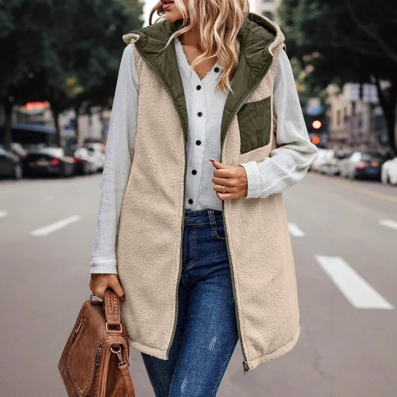 Women's Clothing Solid Warm Hooded Cotton Coat Vest Reversible Slim Elegant Cardigan Outerwear Vest Winter Clothes Women