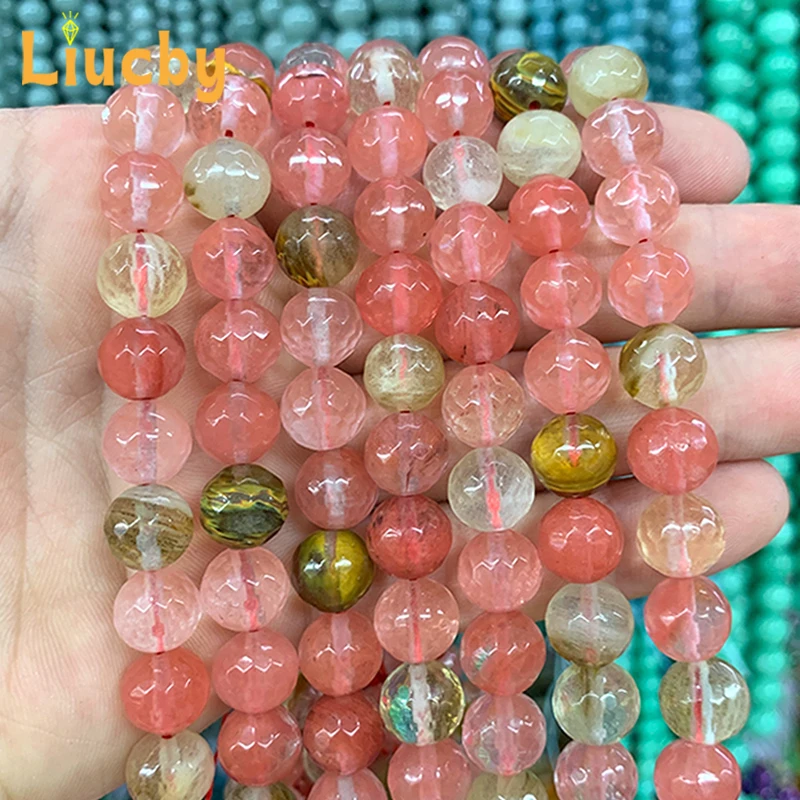 DIY China Chic Bracelets Natural Stone Faceted Watermelon skin crystal stone Beads For Jewelry Making 15