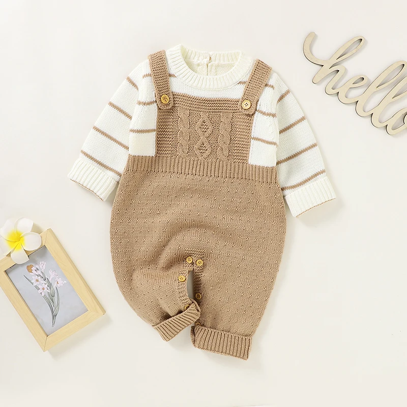 

Baby Romper Knitted Solid Newborn Boy Girl Tie Jumpsuit Outfit Long Sleeve Autumn Toddler Infant Clothing Fashion Sling Playsuit