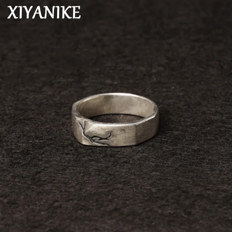 XIYANIKE Men Women Vintage Thai Silver Crack Cuff Finger Rings Punk Fashion New Jewelry Lovers Gift Party Birthday anillos mujer