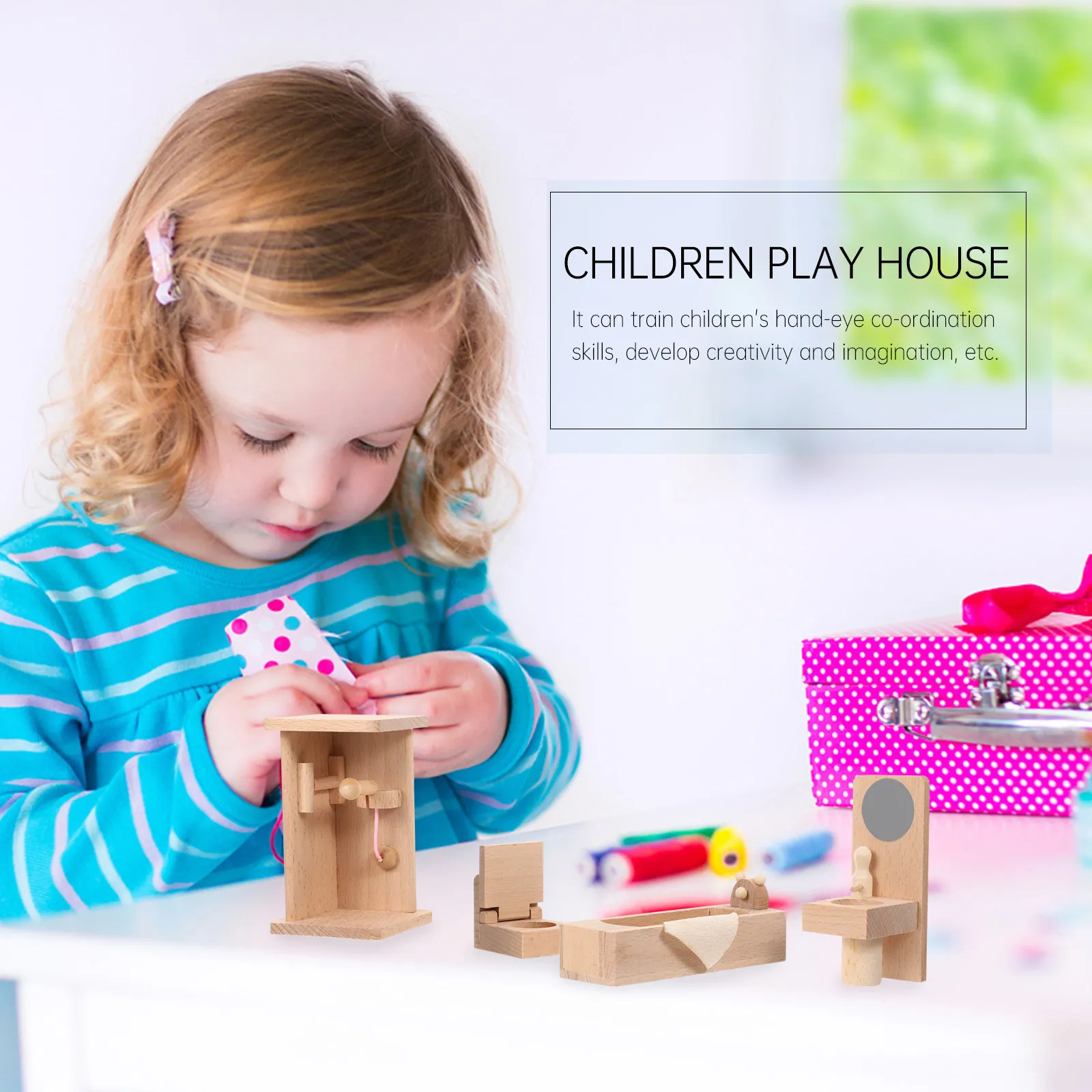 

1Set Wooden Mini Bathroom Furniture Ornament Miniature House Decor Simulation Small Bathroom Decoration Set for Dollhouse