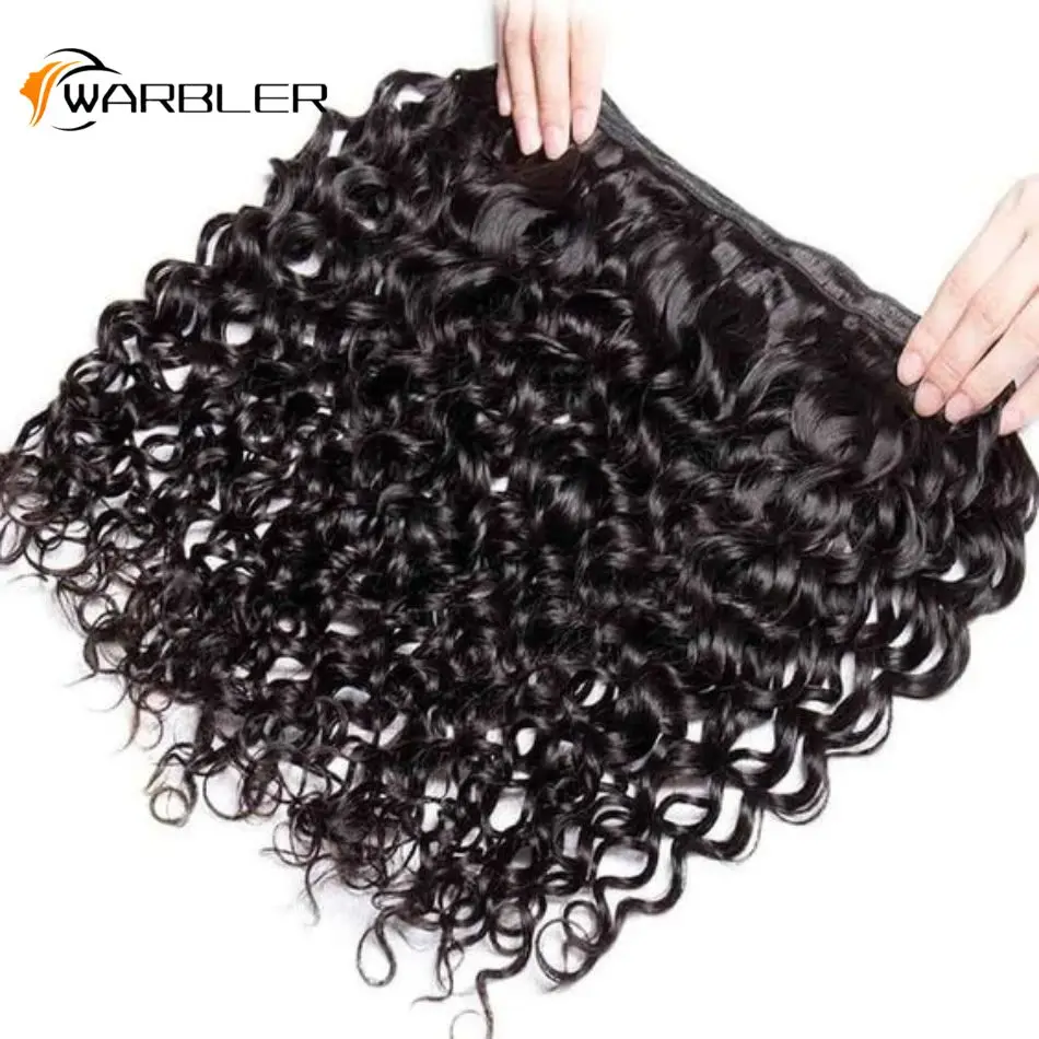 Water Wave 3 Bundles with Closure 20 Human Hair 100% Unprocessed  with13×4 Lace Closure with Baby Hair Free Part Natural Color