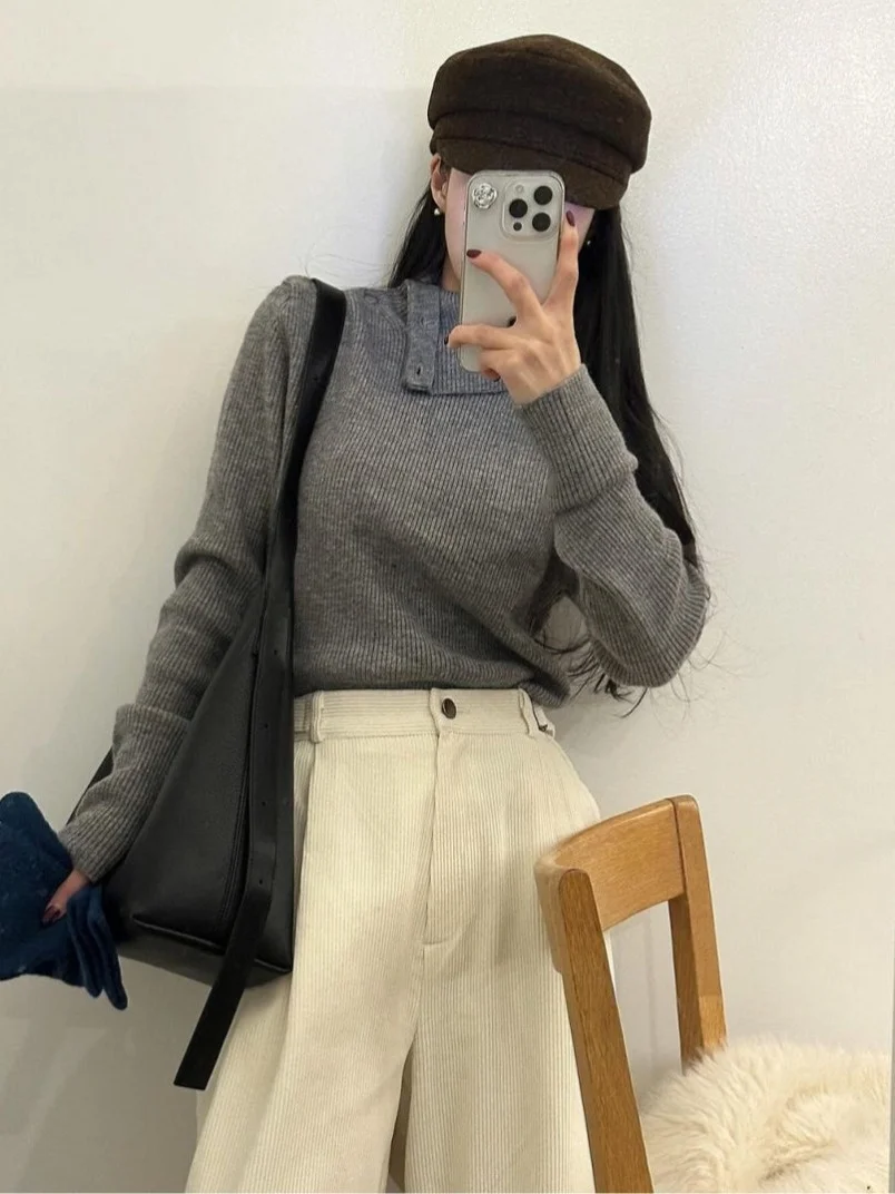 

Faionable High Ne Long Sve Трикотаж Женский свитер базового слоя Chic Street Sle Цвет Весна Осень Модный топ