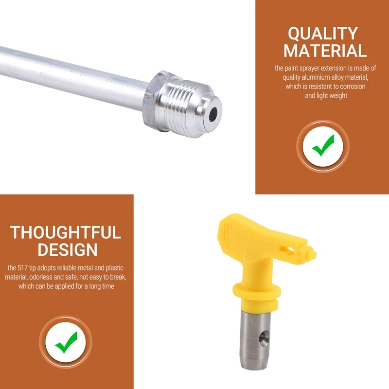 ABUL-4 Pieces Airless Paint Spray Tool Set 11.8 Inch Extension Pole Rod With 517 Sprayer Tip And Nozzle Tip Guard Protector
