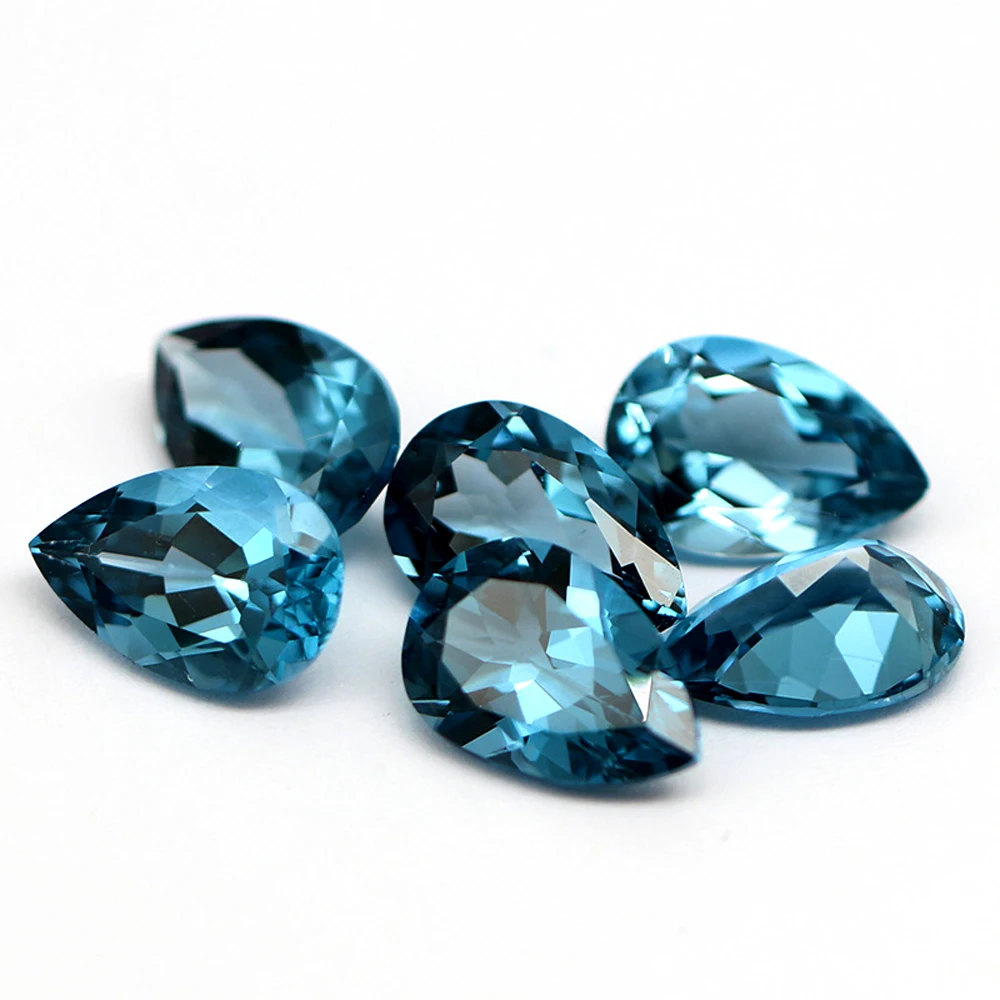 

2pcs Natural Stone London Blue Topaz Pear 10x14mm Facet Cut Semi-precious Eye Clean Loose Gemstone For Jewelry Making