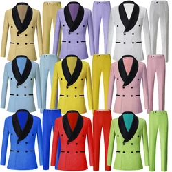 Masculino duplo breasted seis botão noivo smoking xale lapela noivos homem casamento casual boutique flor impressão ternos 2pcs