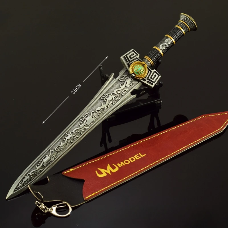 Figura de juego de 30cm, modelo de artesanía de Metal periférico con cubierta de cuero, adornos de decoración de escritorio, regalos de cumpleaños, espada de juguete