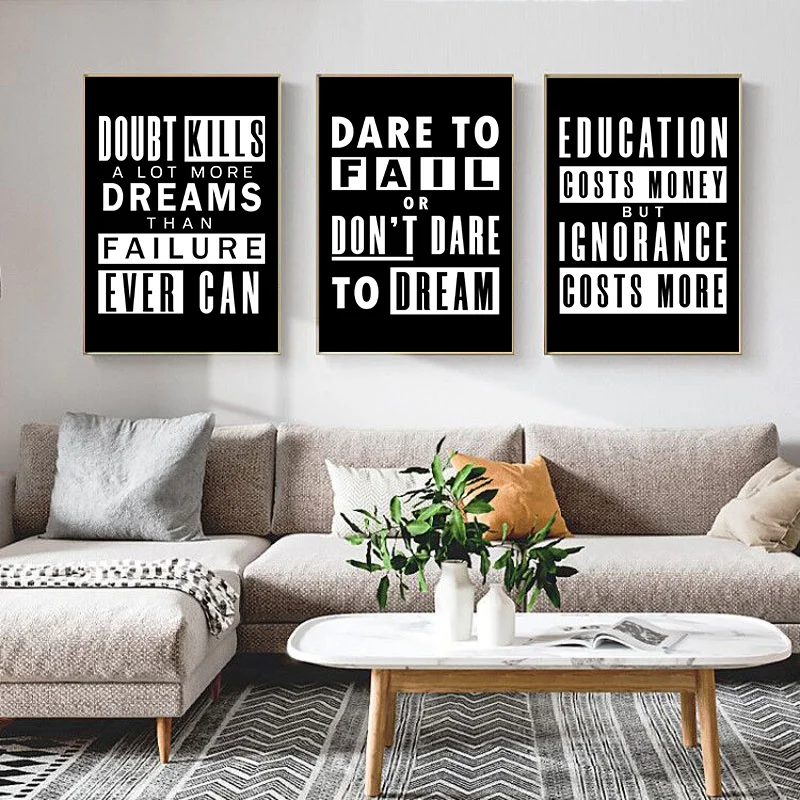 Simple Black White Inspirational Quotes Canvas Wall Art Modern Decorative Posters Prints for Living Room Bedroom Home Decor