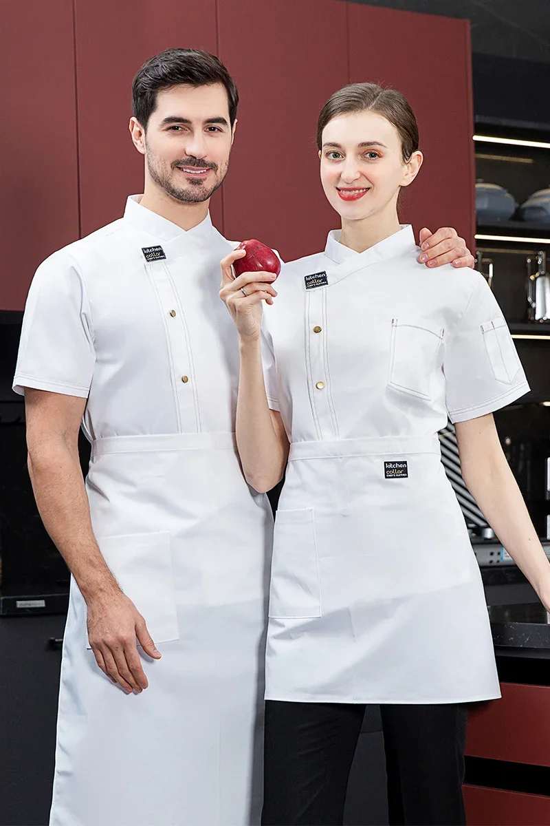 Black Unisex Kitchen hotel Chef Uniform Bakery FoodService Cook Short Sleeve shirt Breathable Double Breasted Chef Jacket clothe
